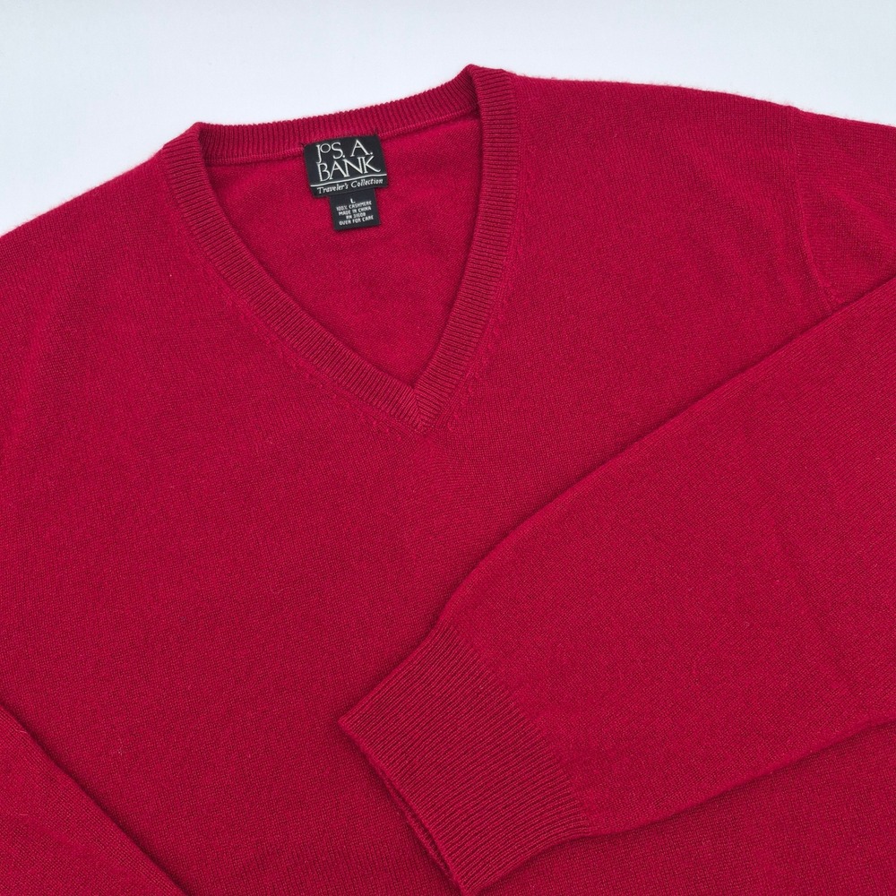 Jos. A. Bank Mens Red 100% Cashmere V-Neck Sweater Traveler's Collection Large